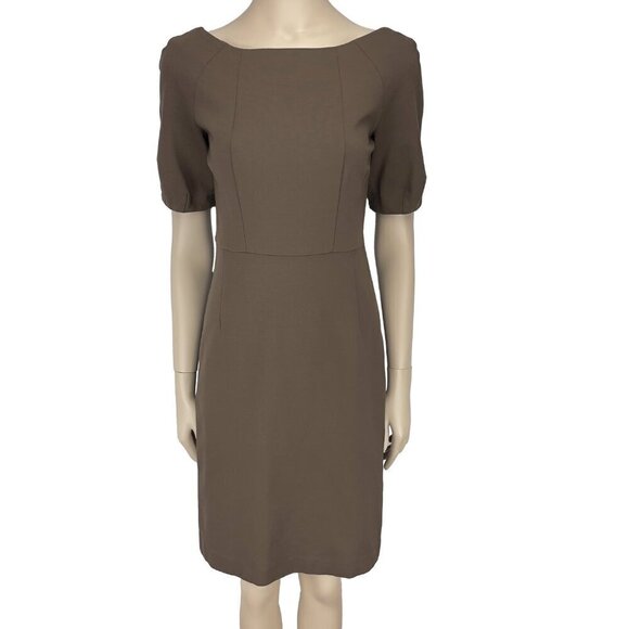 BANANA REPUBLIC Kaki Ash Olive Green Sheat Office Classic Boat Neck  Dress sz 4 - Picture 1 of 7